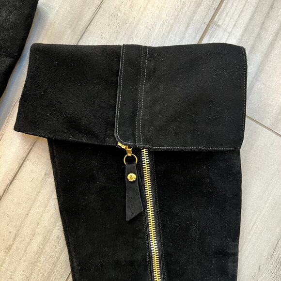 Stuart Weitzman Black Suede Leather OTK Over The Knee High Boot Gold Zipper 7.5 - Picture 10 of 14
